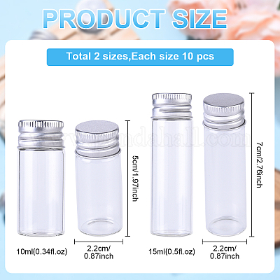 20 шт. 2-х стилистические стеклянные трубки для хранения бусин с завинчивающейся крышкой CON-YW0001-89-1