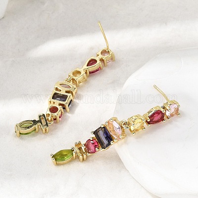 Прямоугольные серьги-гвоздики из латуни с микропаве и цирконием EJEW-Z153-01G-02-1