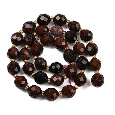 Натурального красного дерева обсидиана бисер нитей G-N342-149I-08-1