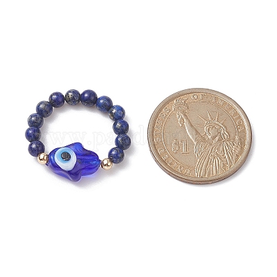 Натуральные и синтетические смешанные драгоценные камни и эластичные кольца из бисера с лэмпворком от сглаза RJEW-JR00573-1