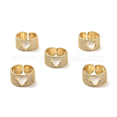 Открытое кольцо-манжета в форме сердца из прозрачного кубического циркония RJEW-G255-04B-G-1