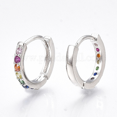 Серьги-кольца из латуни с микро-паве из фианита EJEW-S201-40P-1