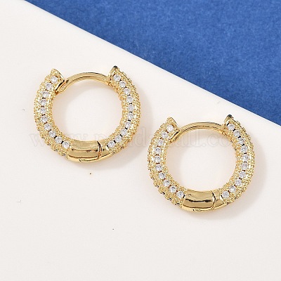 Латунные серьги-кольца из прозрачного кубического циркония EJEW-L275-06G-1