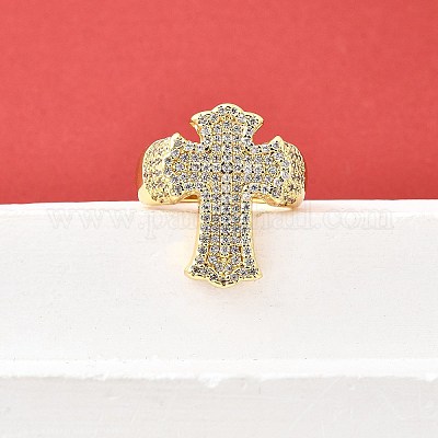 Манжеты из латуни с микро паве кубический цирконий для женщин RJEW-F184-05G-1