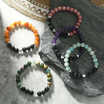 Эластичный браслет из смешанного камня BJEW-JB09633-1