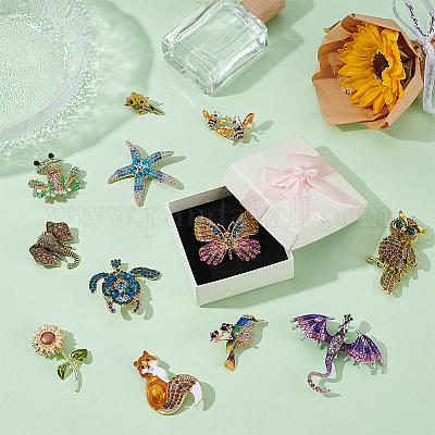 12 шт. 12 стиля брошь из цинкового сплава и страз JEWB-AR0001-20-1