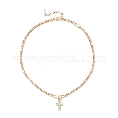 Ожерелья-крестики из латуни с прозрачным фианитом и прозрачным фианитом NJEW-JN05381-1