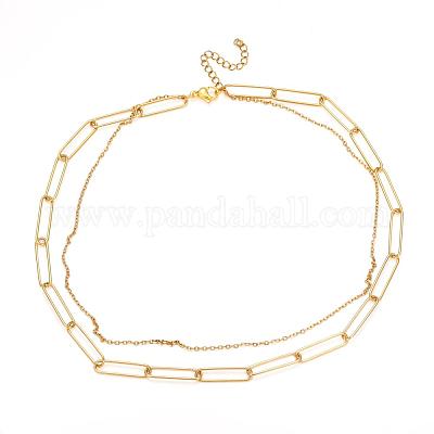 Двухслойные ожерелья из нержавеющей стали 304 NJEW-M183-01G-1