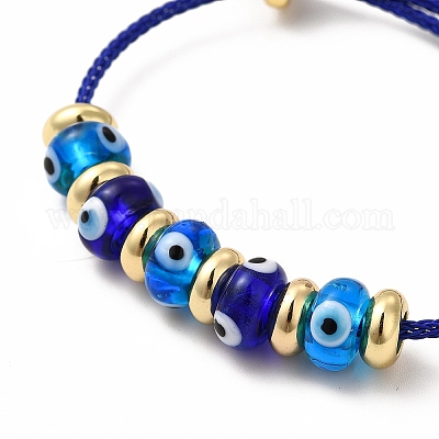 Браслет лэмпворк сглаз и латунные бусы BJEW-L679-04G-04-1