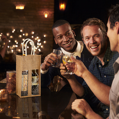 Прямоугольные льняные винные пакеты с 2 отделением и ручкой ABAG-WH0046-28B-1