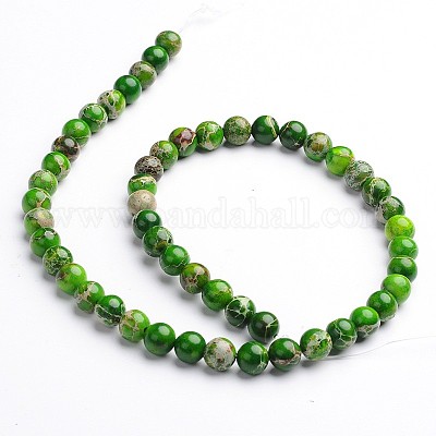 Окрашенная натуральная имперская яшма с круглыми нитями из бисера G-M274-02-8mm-1