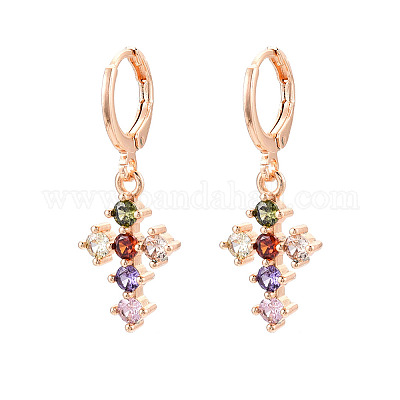 Серьги-подвески с застежкой-молнией крест-накрест из латуни с микропаве из кубических цирконий EJEW-N058-17B-G-1