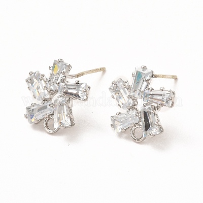 Латунные микро-паве прозрачные серьги-гвоздики из циркония ZIRC-K087-19P-1