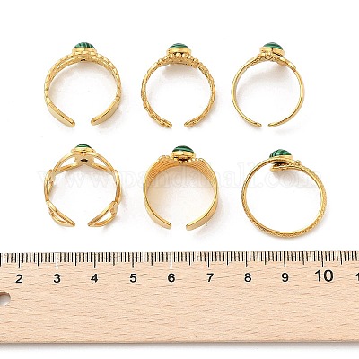 Натуральные малахитовые пальцевые кольца RJEW-K290-01G-1