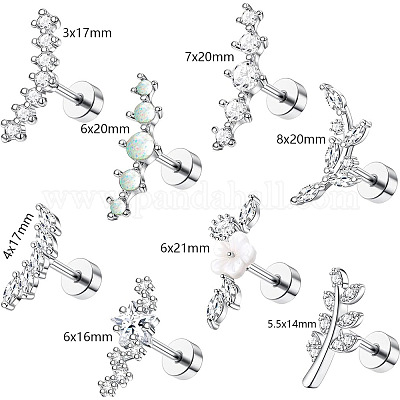 8 шт. 8 стиля латунных сережек с микропаве из прозрачного кубического циркония и акрилового хряща WG69006-02-1