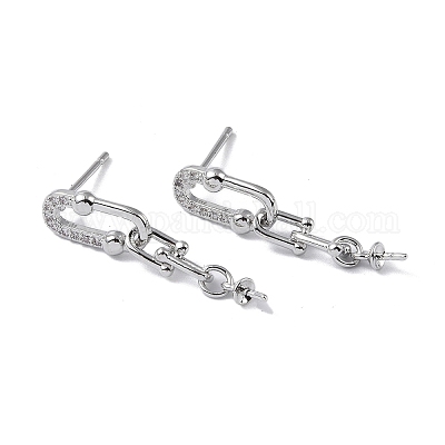 Фурнитура для серег из латуни с кубическим цирконием KK-B087-07P-1