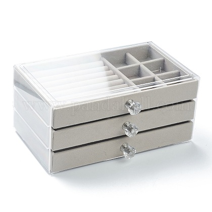 Cajas de joyería rectangulares de terciopelo y madera VBOX-P001-A01-1