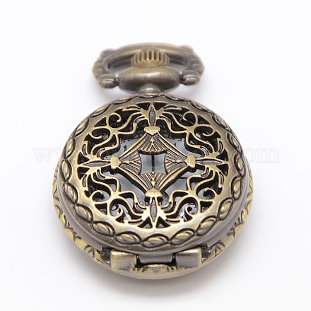 Talladas cabezas reloj de cuarzo de aleación modelo floral de la vendimia redonda plana hueco para reloj de bolsillo el collar del colgante WACH-M109-06-1