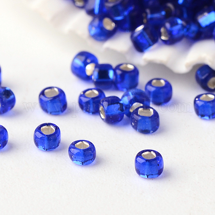 12/0グレードの丸いガラスシードビーズ  銀並ぶ  ブルー  2x1.5mm  穴：0.5mm  約45000個/ポンド SEED-A022-F12-74-1