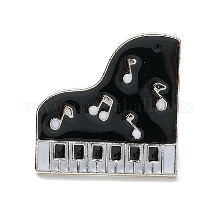 ピアノエナメルピン  バックパック服用楽器合金ブローチ  プラチナ  ブラック  24x33x2mm  ピン：1.2mm。 JEWB-M022-04-1
