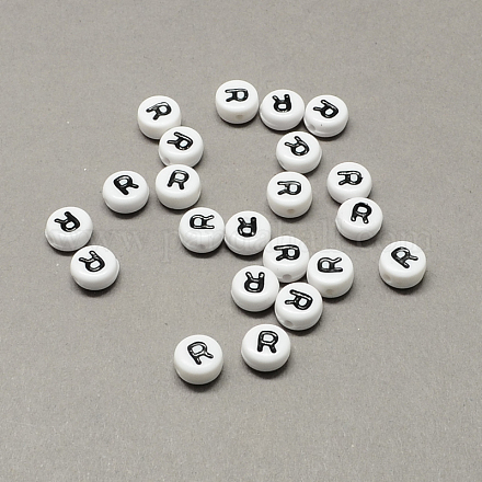 Perles de lettre à trous horizontaux acryliques blanches et noires SACR-Q101-01R-1