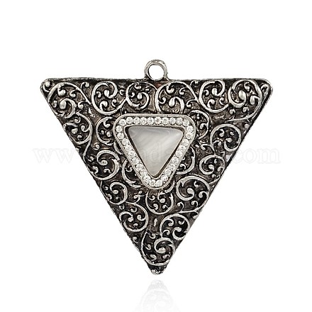 Triangolo argento antico lega placcato occhio di gatto grandi ciondoli PALLOY-J578-01AS-1