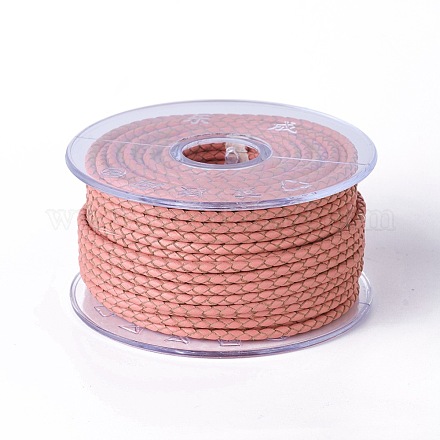 編み紐  革のアクセサリーコード  ジュエリーDIY製版材料  鮭色  3mm  約10.93ヤード（10m）/ロール WL-I004-3mm-C-06-1