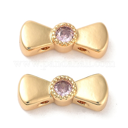 Многониточные звенья с бантом из латуни паве розового циркония KK-B102-37B-01G-1