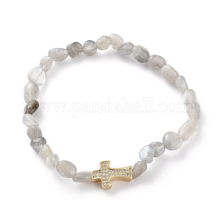 Pépites bracelets de perles extensibles en labradorite naturelle BJEW-JB05805-04-1