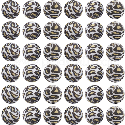 50шт силиконовые бусины набор силиконовых бусин с леопардовым принтом силиконовые бусины для изготовления брелока браслета ожерелья SIL-SC0001-98-1
