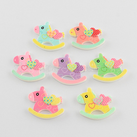 Scrapbook Embellishments Flatback Cute Rocking Horse with Double Heart Plastic Resin Cabochons CRES-Q154-M-1