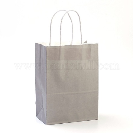 純色クラフト紙袋  ギフトバッグ  ショッピングバッグ  紙ひもハンドル付き  長方形  グレー  21x15x8cm AJEW-G020-B-07-1