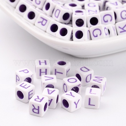 Mixed Cube with Letter Opaque Acrylic Beads X-SACR-S178-03-1