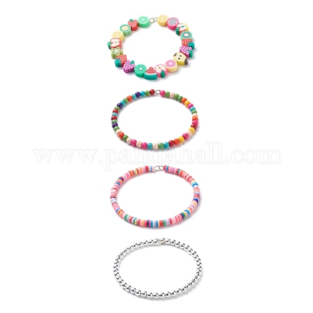 4 pièces 4 styles faits à la main en argile polymère fruits et hématite synthétique et turquoise (teints) ensemble de bracelets en perles BJEW-JB08693-1