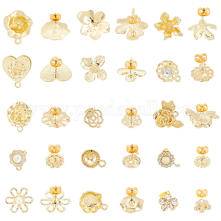 Arricraft 30 piezas 15 estilos pendientes de flores postes FIND-AR0001-66-1