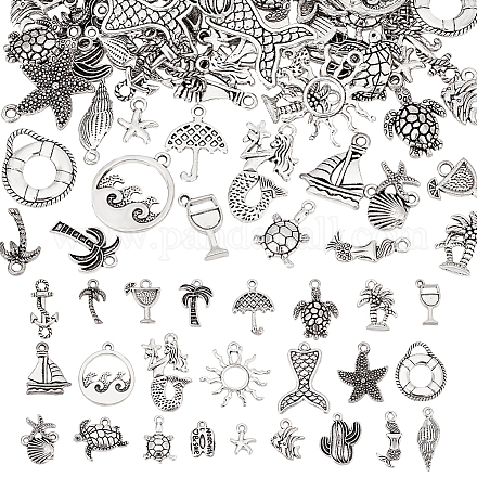 96 pièces 24 pendentifs en alliage de style tibétain à thème océanique TIBEP-FG0001-13-1