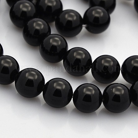 Round Natural Black Onyx Beads Strands G-N0120-26-8mm-1
