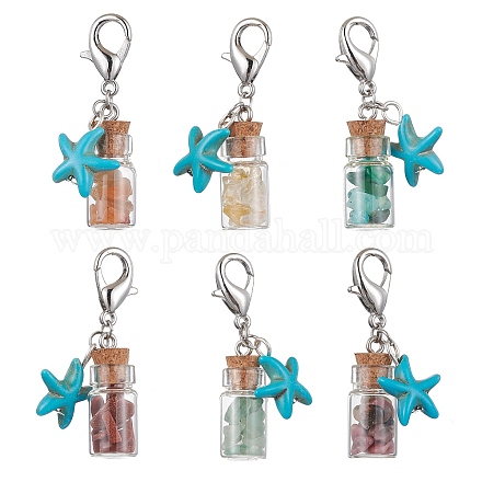 Chips de piedras preciosas en decoraciones colgantes de botellas de vidrio HJEW-JM01494-1