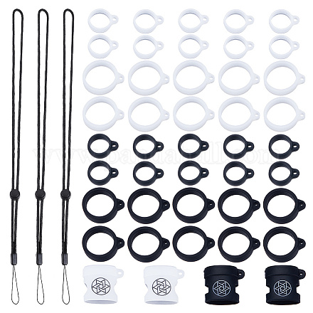 CRASPIRE 51Pcs Anti-Lost Lanyard Set with 40pcs Silicone Rubber Rings 3Pcs Lanyards Strap Pendant Necklace 8Pcs Fixing Holder Case Adjustable Soft Protective Replacement Multipurpose Pen Keychain AJEW-CP0007-02-1