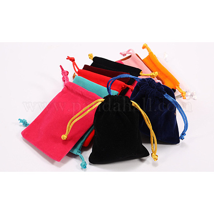 長方形のビロードのパッキング袋  巾着袋  ギフト包装用  ブラック  12x9cm TP-YW001-02C-1