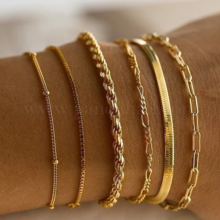 女性用亜鉛合金チェーンブレスレットキット 6個 6スタイル ゴールド