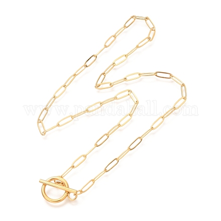 Unisex Vacuum Plating 304 Stainless Steel Paperclip Chain Necklaces NJEW-H215-04G-1