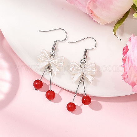 Серьги-подвески из искусственного жемчуга с бантом из АБС-пластика EJEW-JE06767-1