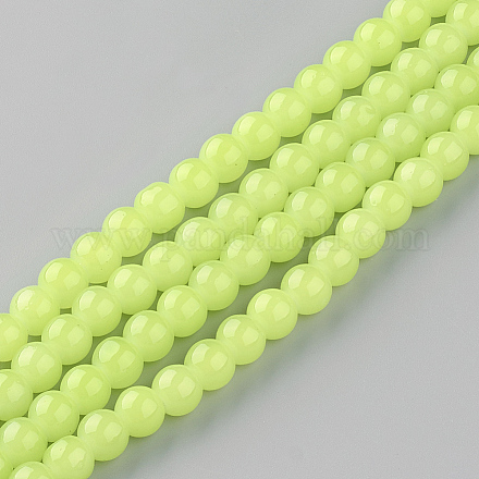 Chapelets de perles rondes en verre imitation jade peint DGLA-Q021-6mm-08-1