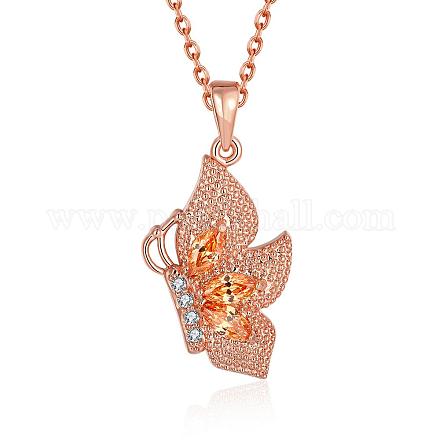 Rosévergoldete Messing Zirkonia Schmetterling Anhänger Halsketten für Frauen NJEW-BB00522-02-1
