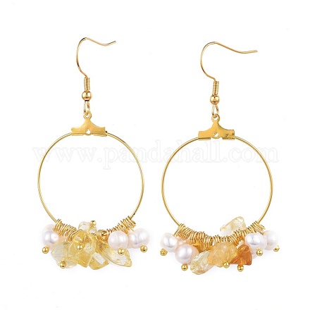 Boucles d'oreilles pendantes en perles de citrine naturelles EJEW-JE03505-02-1