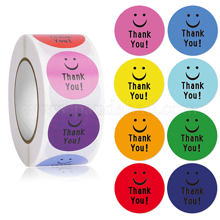 8 色ラウンドドット紙自己粘着サンキューステッカーロール  虹色の笑顔デカール  DIYアートクラフト用  スクラップブック作り  グリーティングカード  カラフル  2.5cm  500PCS /ロール SMFA-PW0001-03-1