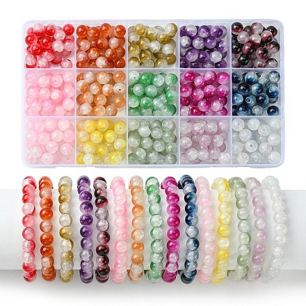 Set di perle di vetro imitazione giada dipinta da 375 pz 15 colori crackle DGLA-FS0001-06-1