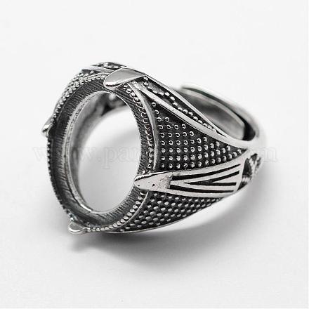 Adjustable Thai Sterling Silver Oval Wide Band Ring Components STER-F025-50AS-1