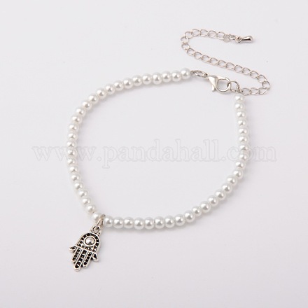 Glass Pearl Anklets AJEW-AN00037-01-1